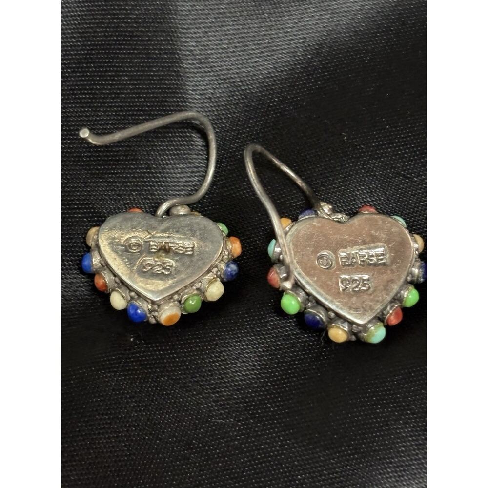 Barse 925 Sterling Turquoise Heart Dangle Earrings With Multi Gemstone Accent 1" - Picture 9 of 10